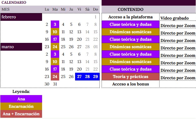 Calendario del programa